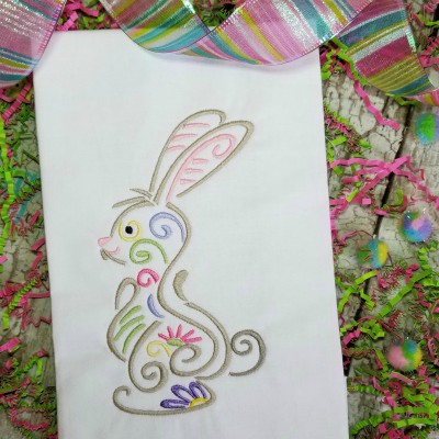 Swirly Easter Bunny Machine Embroidery Design